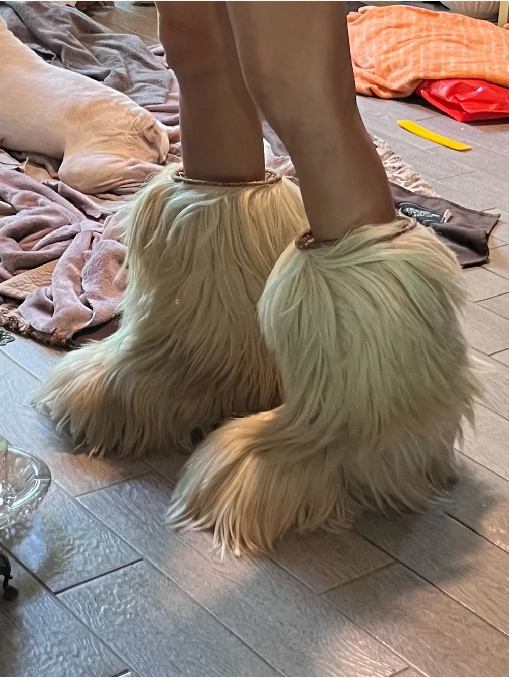 Genuine Goat fur and leather boots Like New! read below
